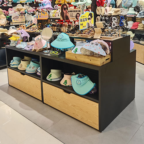 高低阶梯双抽帽饰中岛展示柜