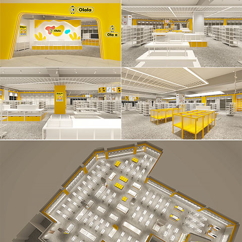 Olala 集合店|黄白简约风全店货架定制案例